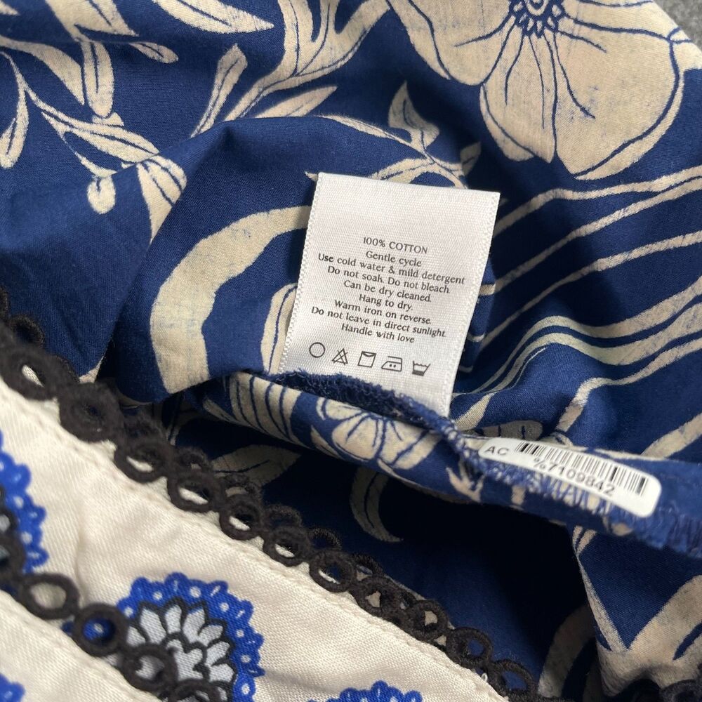 Beyond by Vera Nella Blue Ivory Floral Cotton Mini Dress S Resort Coastal Artsy - Picture 8 of 14